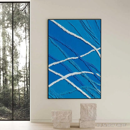 BUYARTVIEW Aegean Tides – Large Textured Blue and White Abstract Impasto Painting - image 6
