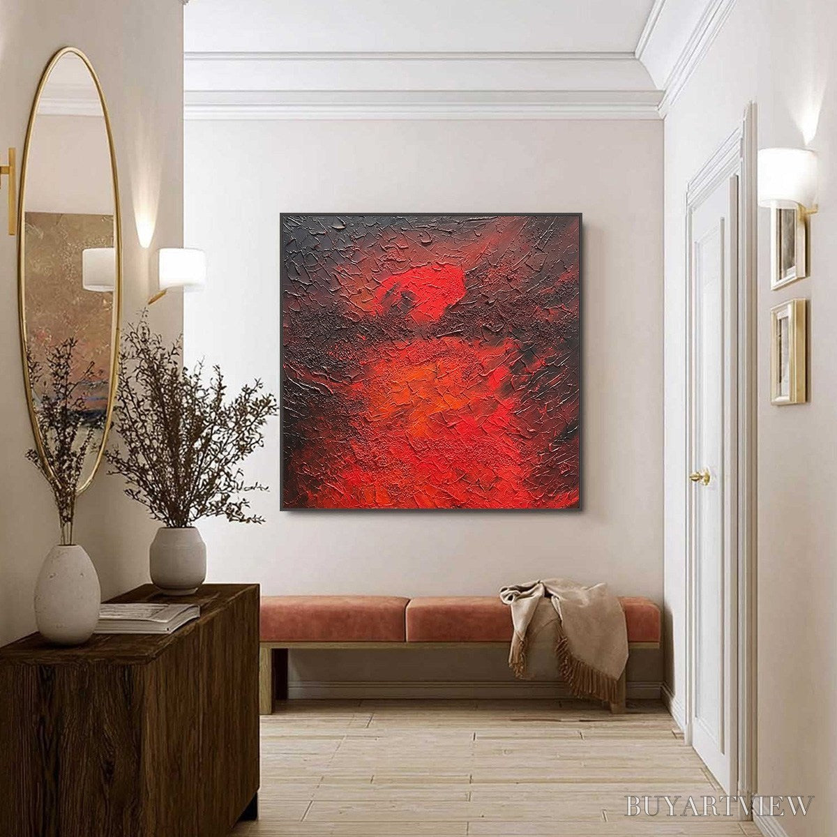 BUYARTVIEW Inferno – Large Textured Red and Black Abstract Impasto Painting - image 4
