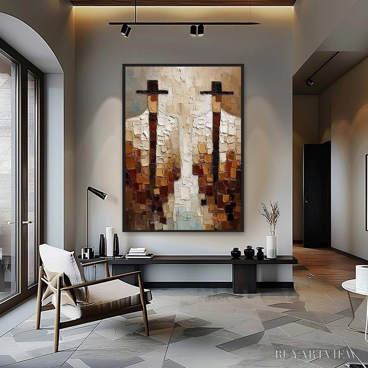 BUYARTVIEW the Companions – Heavy Texture Impasto Painting of Two Figures - image 2