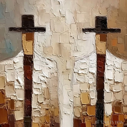 BUYARTVIEW the Companions – Heavy Texture Impasto Painting of Two Figures - image 3