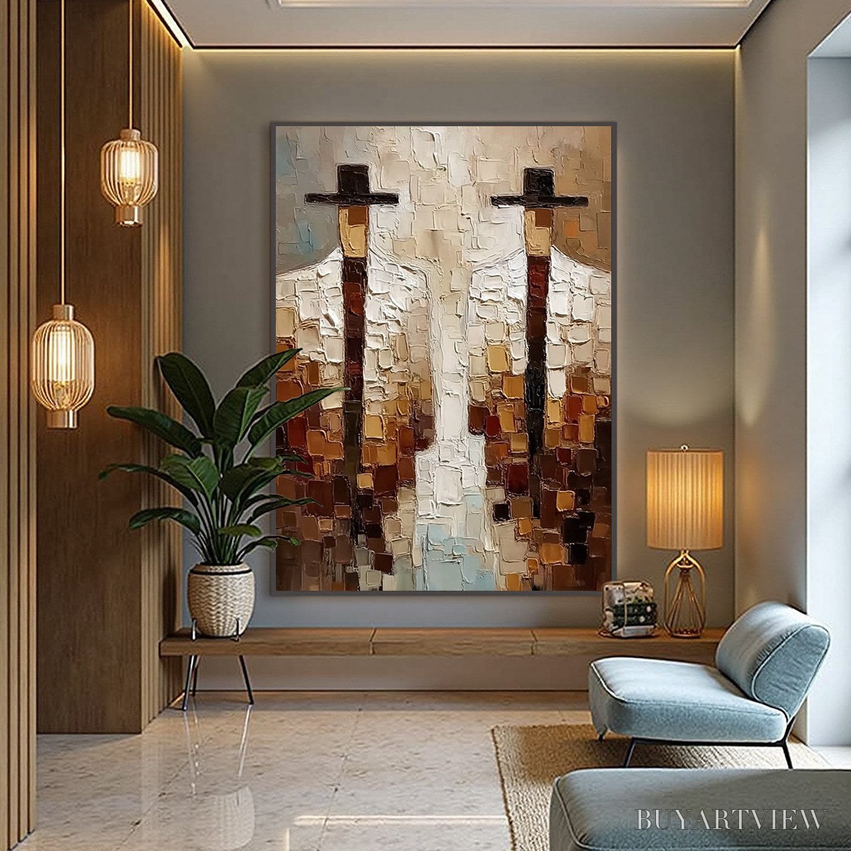 BUYARTVIEW the Companions – Heavy Texture Impasto Painting of Two Figures - image 4