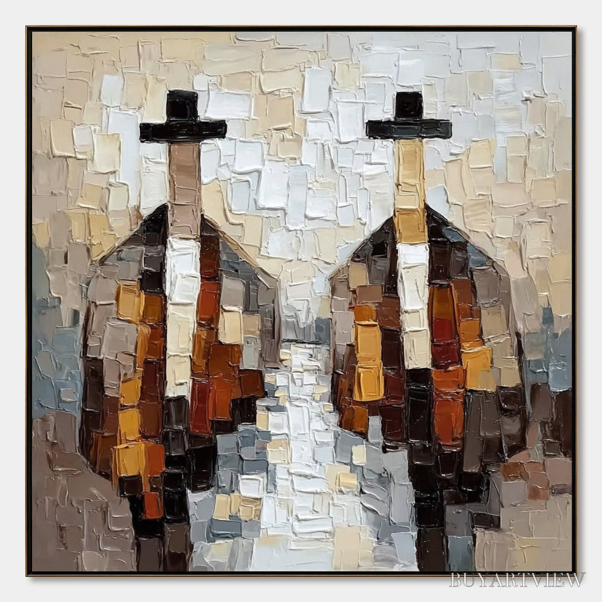 BUYARTVIEW the Gentlemen'S Accord – Textured Abstract Painting of Three Figures - image 1
