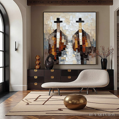 BUYARTVIEW the Gentlemen'S Accord – Textured Abstract Painting of Three Figures - image 4