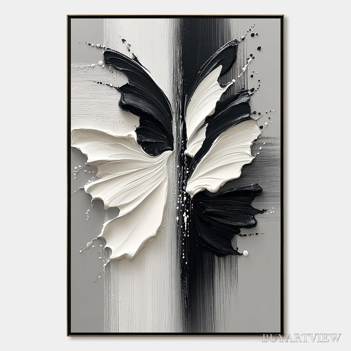 BUYARTVIEW Metamorphosis – Textured Abstract Butterfly Painting in Black and White - image 1