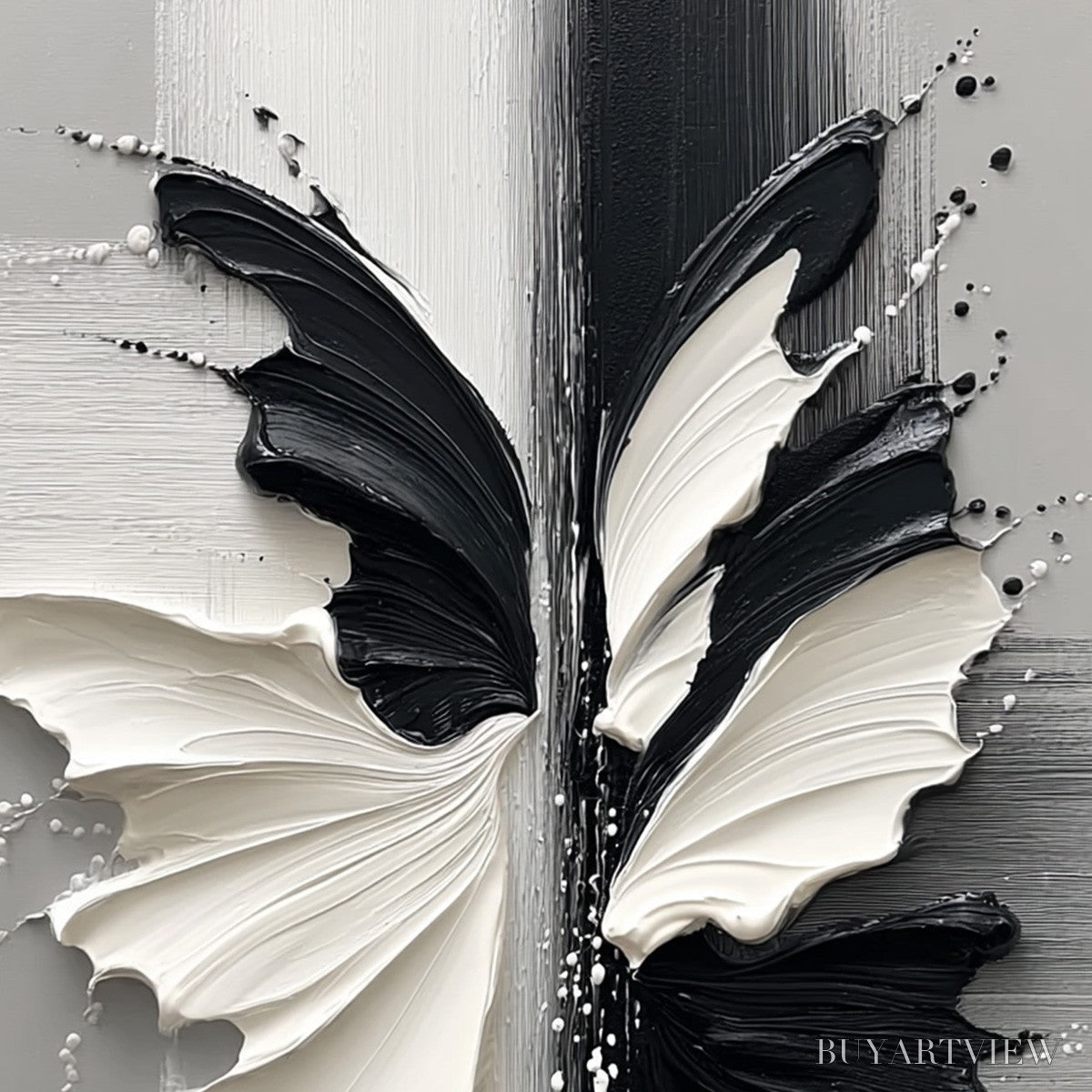 BUYARTVIEW Metamorphosis – Textured Abstract Butterfly Painting in Black and White - image 3