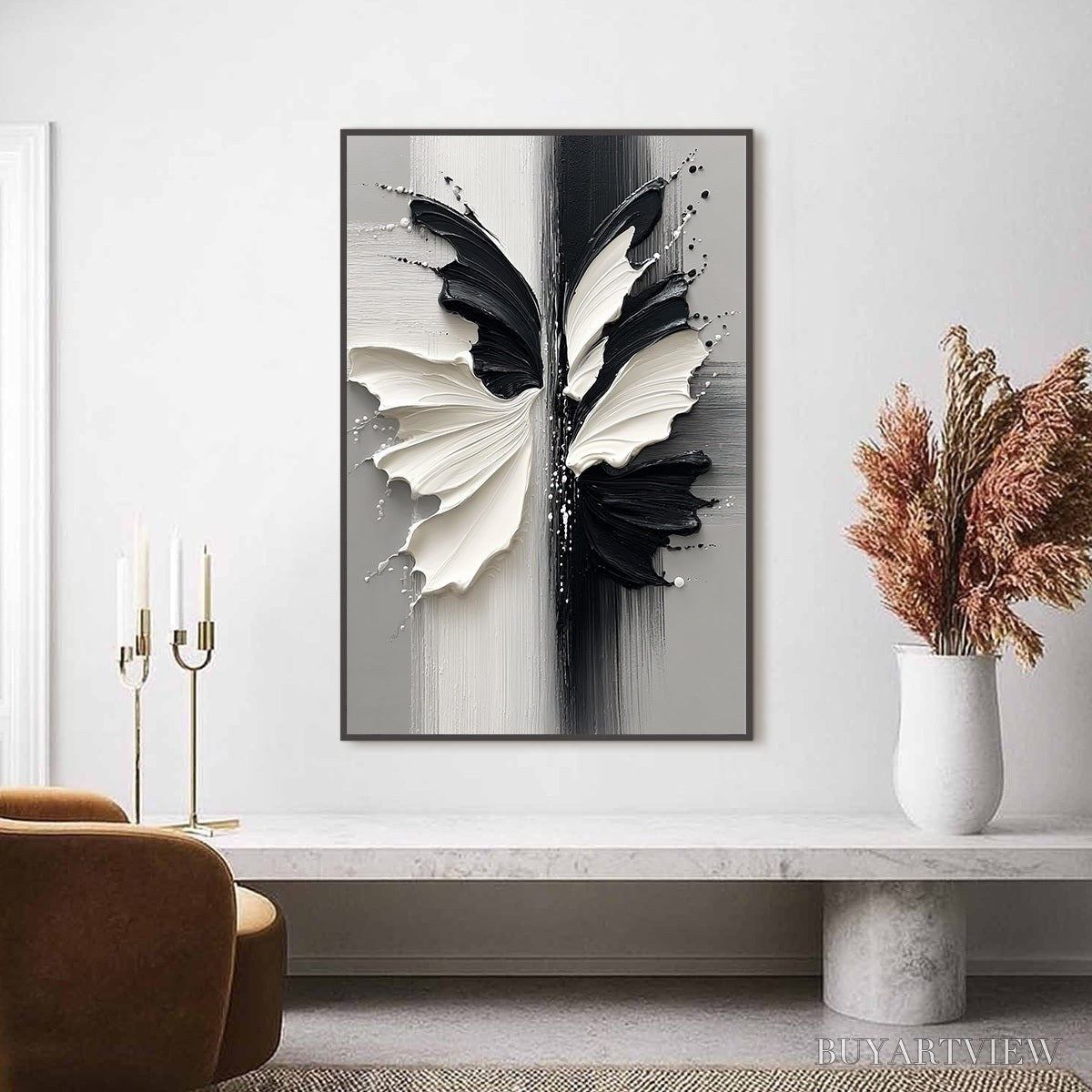BUYARTVIEW Metamorphosis – Textured Abstract Butterfly Painting in Black and White - image 4