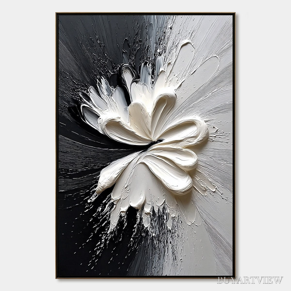BUYARTVIEW Genesis – Black and White Textured Abstract Impasto Painting - image 1