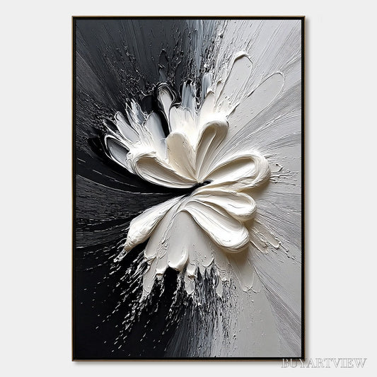 BUYARTVIEW Genesis – Black and White Textured Abstract Impasto Painting - image 1