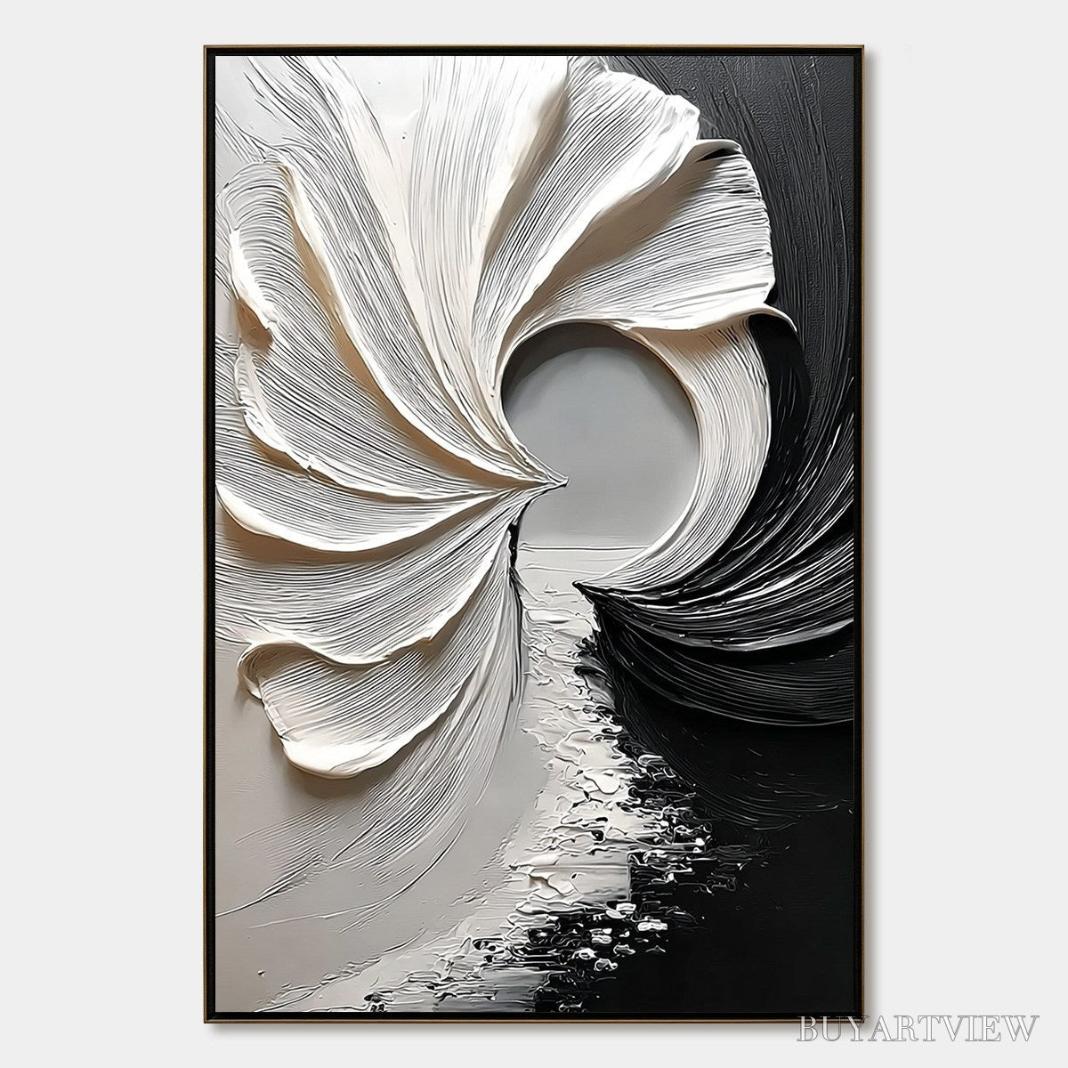 BUYARTVIEW Convergence – Textured Black and White Abstract Impasto Painting - image 1
