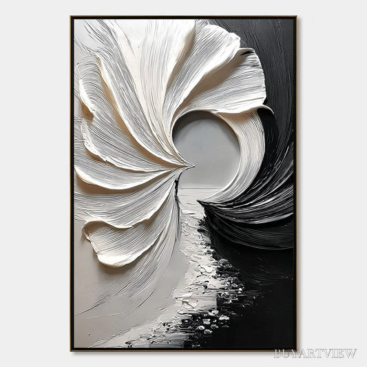 BUYARTVIEW Convergence – Textured Black and White Abstract Impasto Painting - image 1