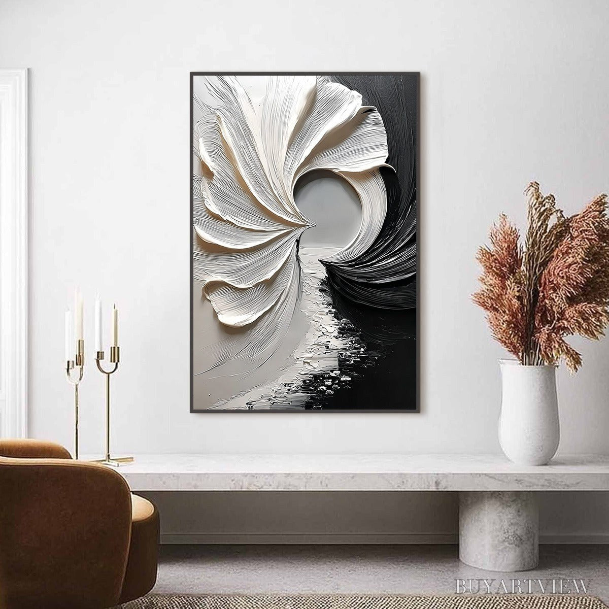 BUYARTVIEW Convergence – Textured Black and White Abstract Impasto Painting - image 2