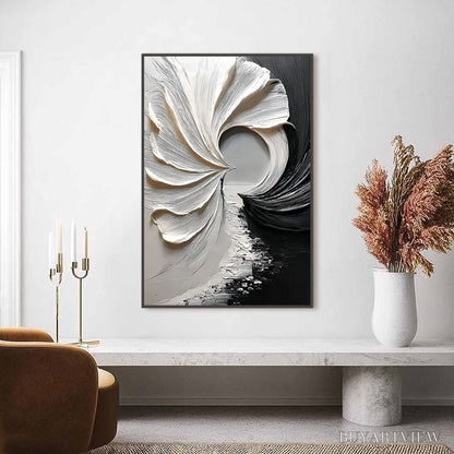 BUYARTVIEW Convergence – Textured Black and White Abstract Impasto Painting - image 2