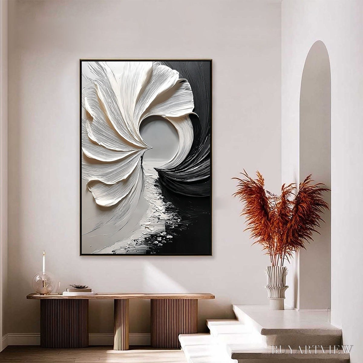 BUYARTVIEW Convergence – Textured Black and White Abstract Impasto Painting - image 4
