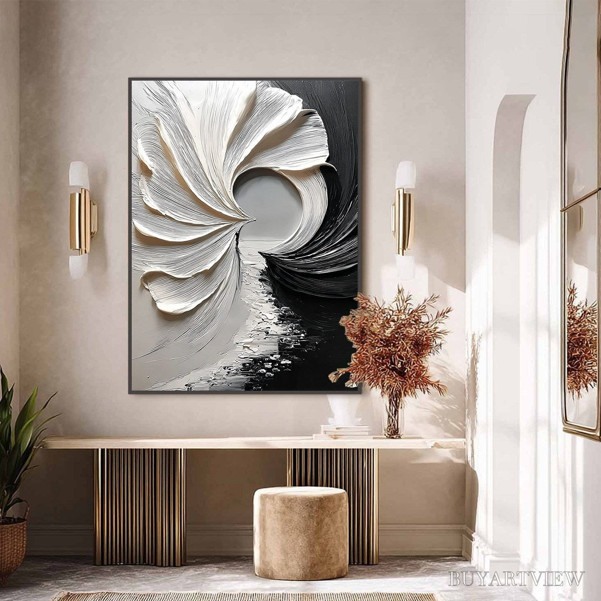BUYARTVIEW Convergence – Textured Black and White Abstract Impasto Painting - image 5