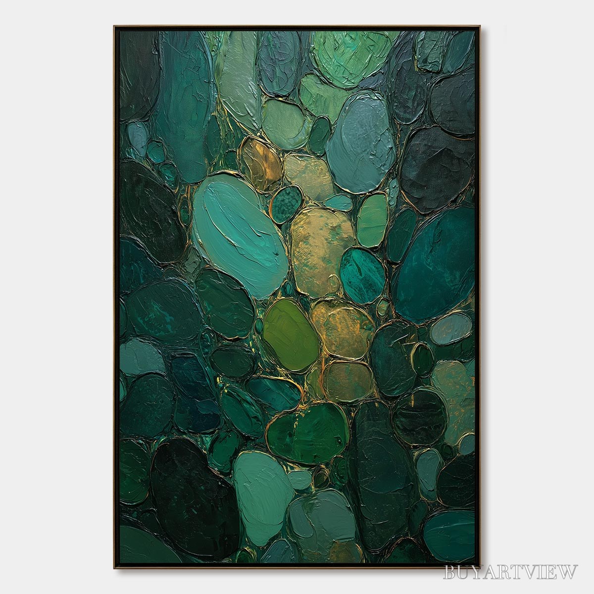 BUYARTVIEW Emerald Riverbed Green Gold Textured Abstract Oil Painting - image 1