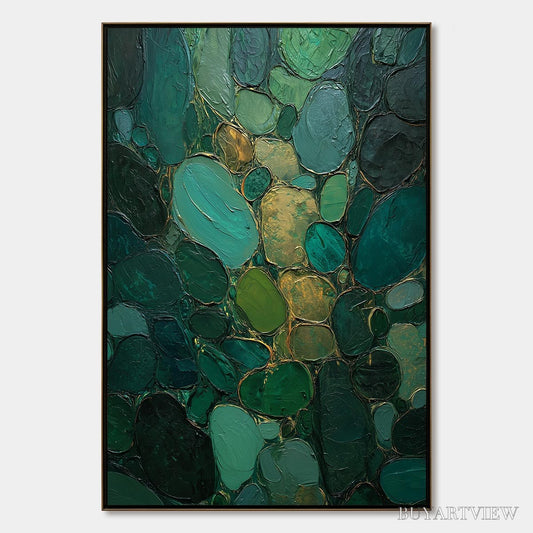 BUYARTVIEW Emerald Riverbed Green Gold Textured Abstract Oil Painting - image 1