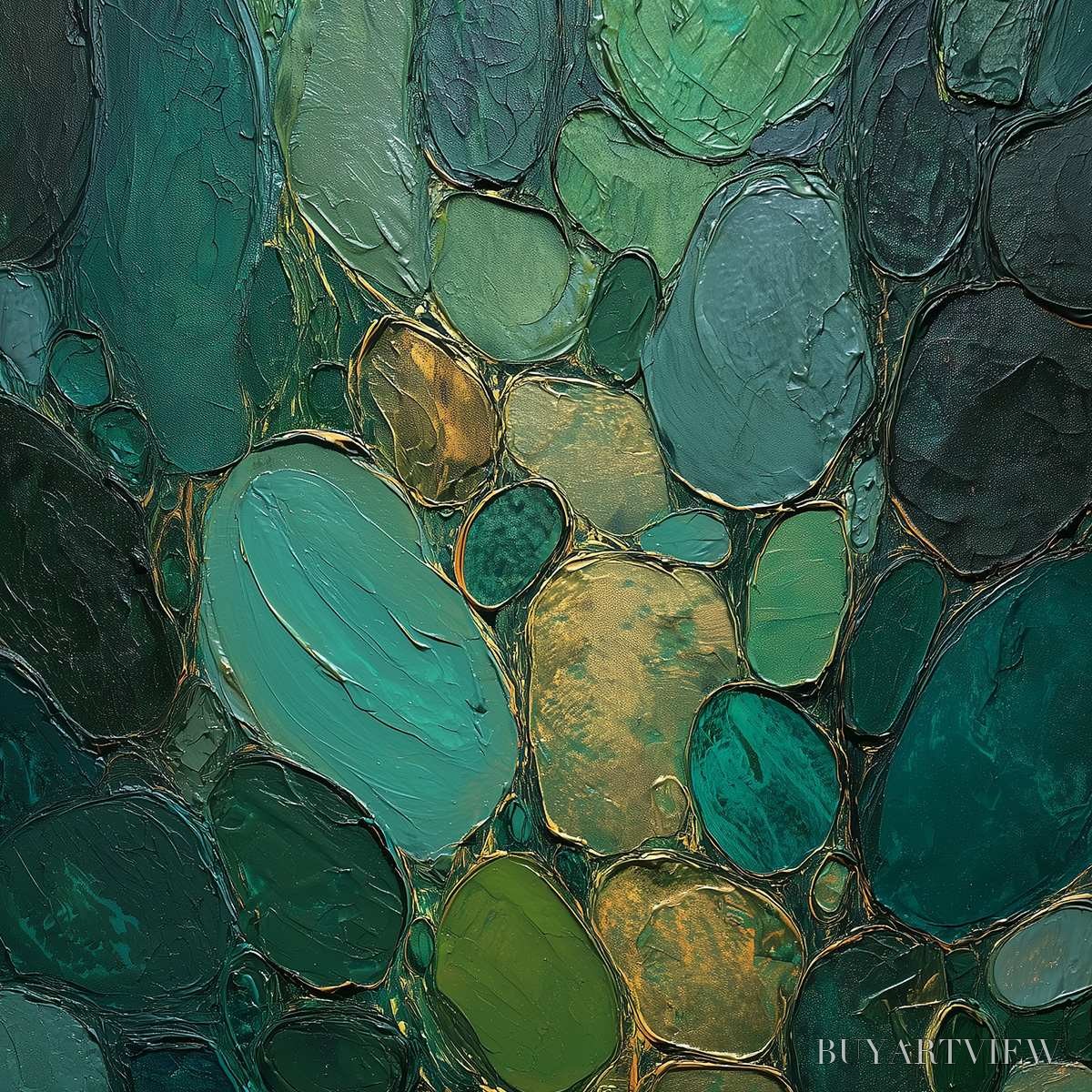 BUYARTVIEW Emerald Riverbed Green Gold Textured Abstract Oil Painting - image 3
