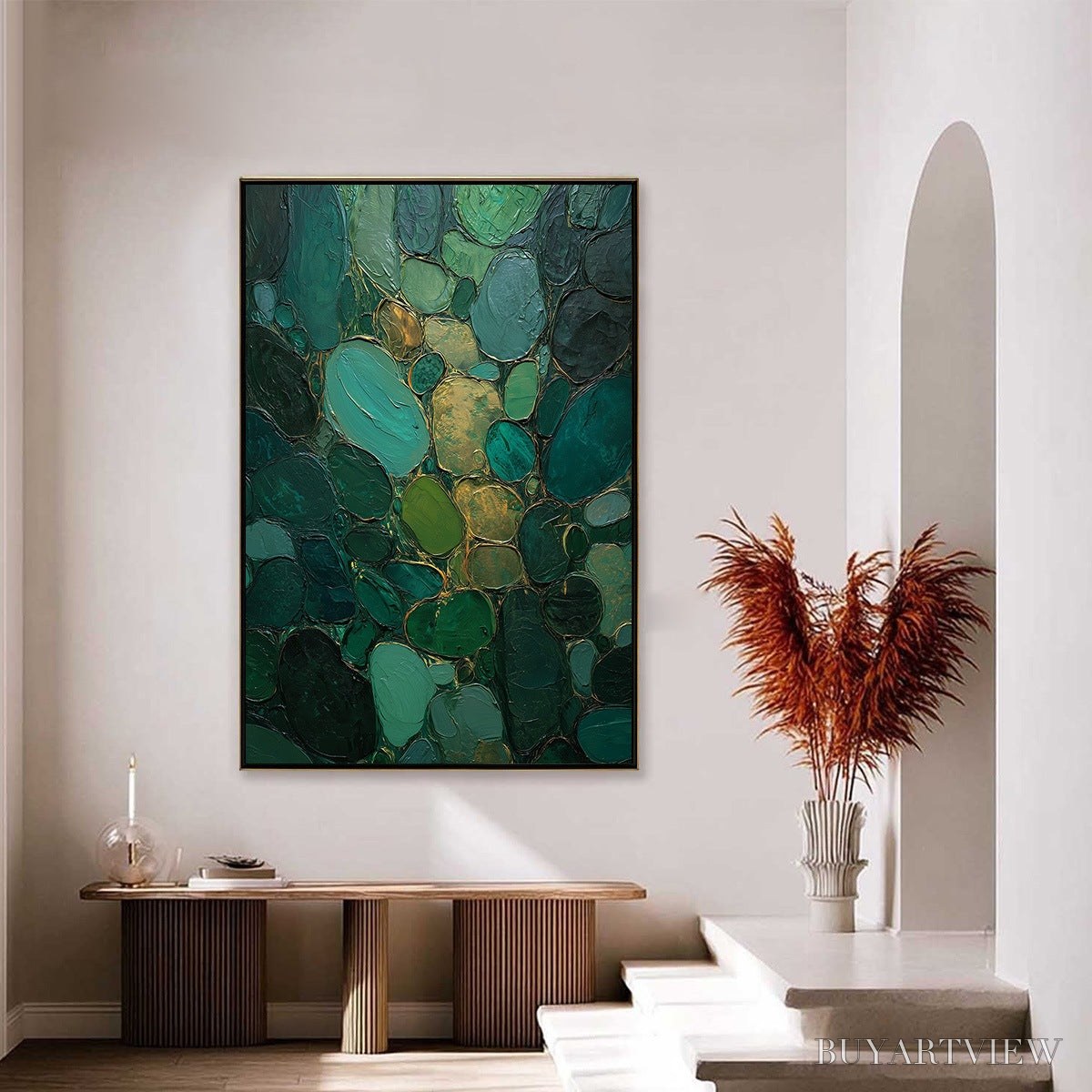 BUYARTVIEW Emerald Riverbed Green Gold Textured Abstract Oil Painting - image 4