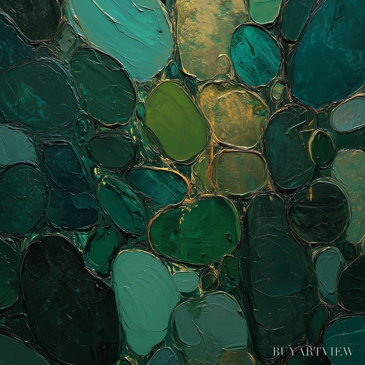BUYARTVIEW Emerald Riverbed Green Gold Textured Abstract Oil Painting - image 5