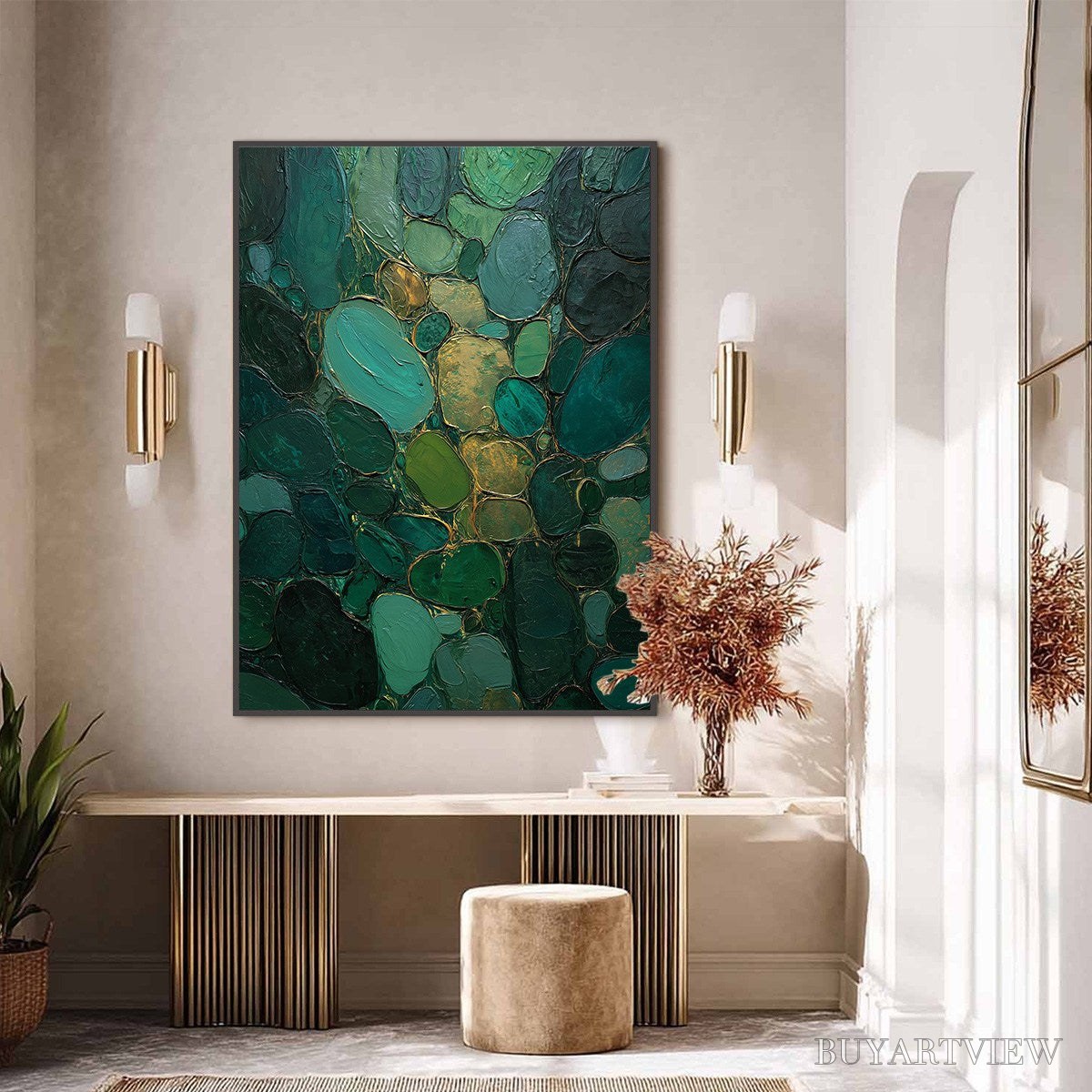 BUYARTVIEW Emerald Riverbed Green Gold Textured Abstract Oil Painting - image 6