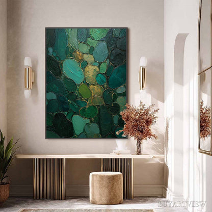 BUYARTVIEW Emerald Riverbed Green Gold Textured Abstract Oil Painting - image 6