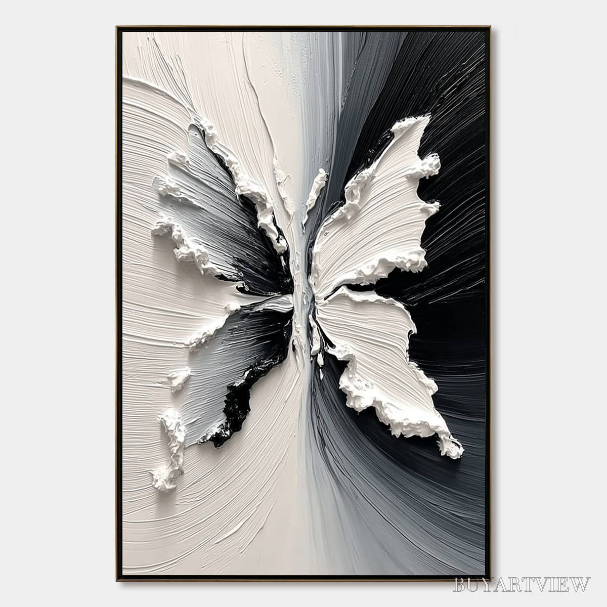 BUYARTVIEW Metamorphosis – Heavy Texture Black and White Butterfly Painting - image 1