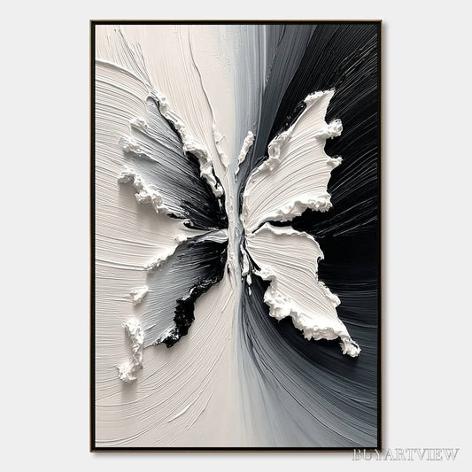 BUYARTVIEW Metamorphosis – Heavy Texture Black and White Butterfly Painting - image 1