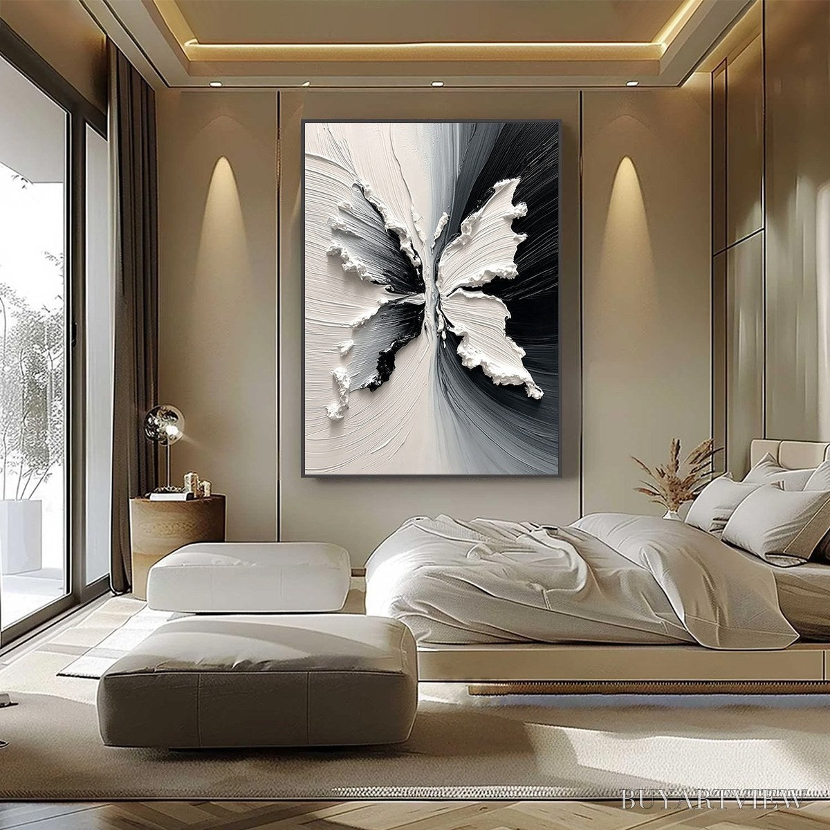 BUYARTVIEW Metamorphosis – Heavy Texture Black and White Butterfly Painting - image 2