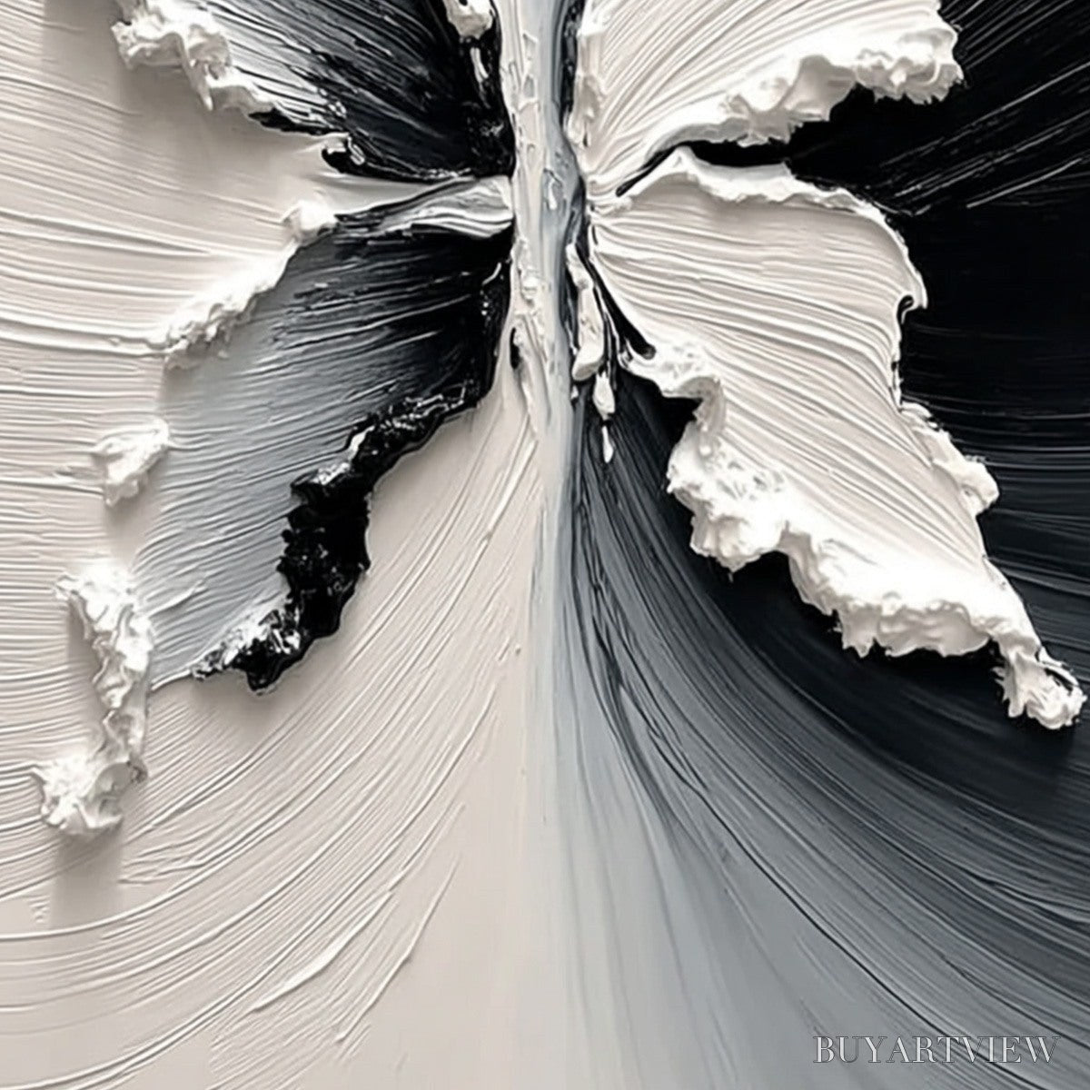 BUYARTVIEW Metamorphosis – Heavy Texture Black and White Butterfly Painting - image 3