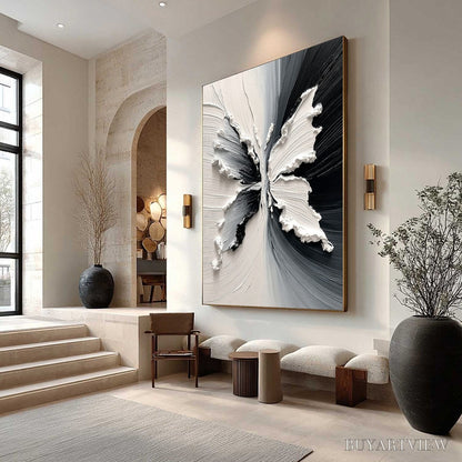 BUYARTVIEW Metamorphosis – Heavy Texture Black and White Butterfly Painting - image 4
