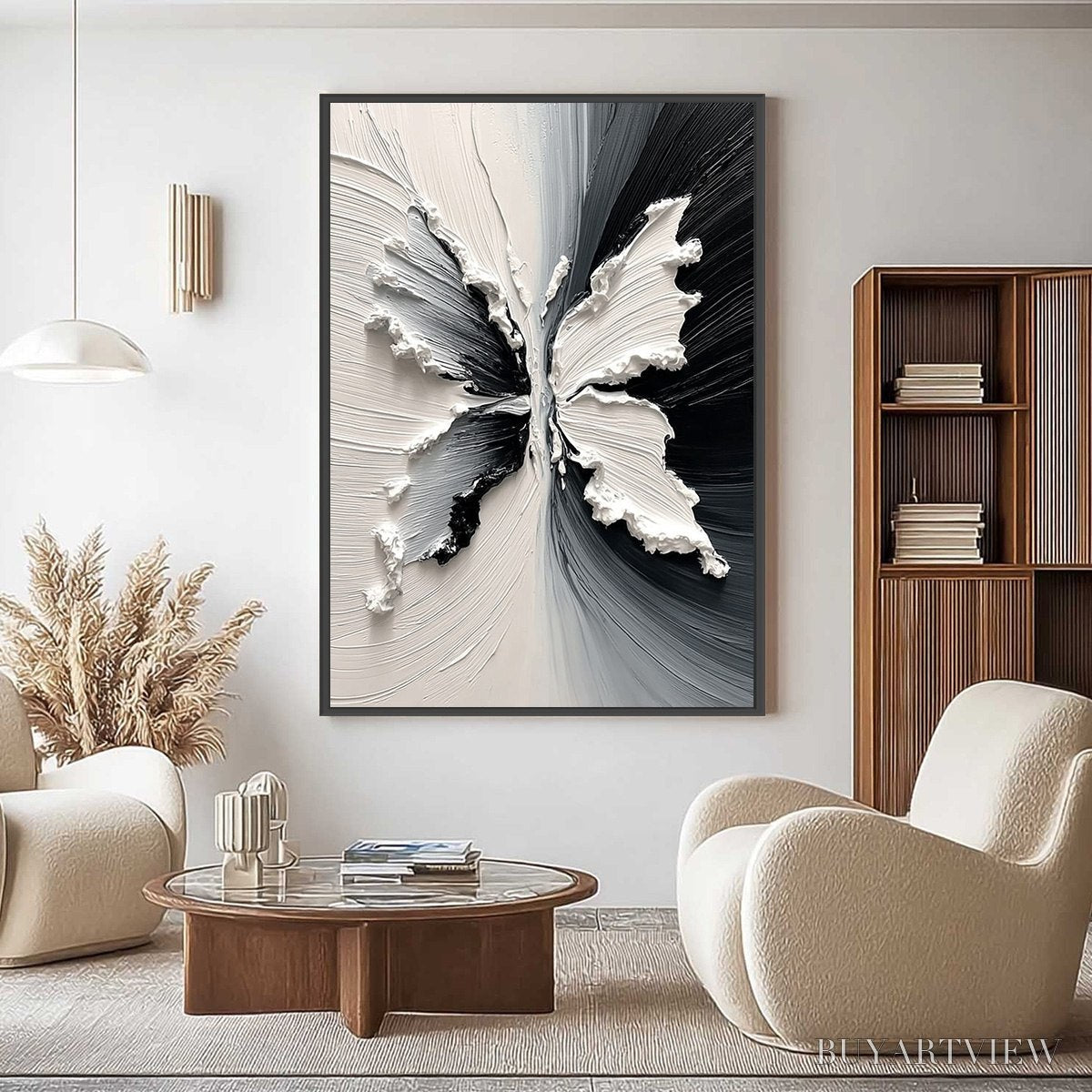 BUYARTVIEW Metamorphosis – Heavy Texture Black and White Butterfly Painting - image 6