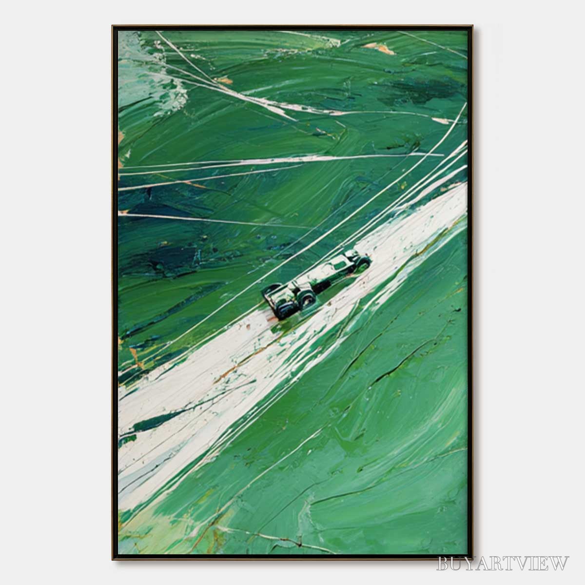 BUYARTVIEW Verdant Velocity – Textured Impasto Painting of a Vintage Racing Car - image 1
