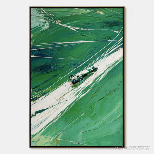 BUYARTVIEW Verdant Velocity – Textured Impasto Painting of a Vintage Racing Car - image 1