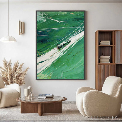BUYARTVIEW Verdant Velocity – Textured Impasto Painting of a Vintage Racing Car - image 2
