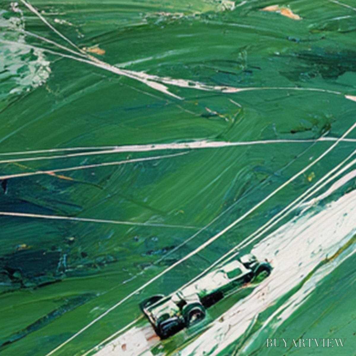 BUYARTVIEW Verdant Velocity – Textured Impasto Painting of a Vintage Racing Car - image 3