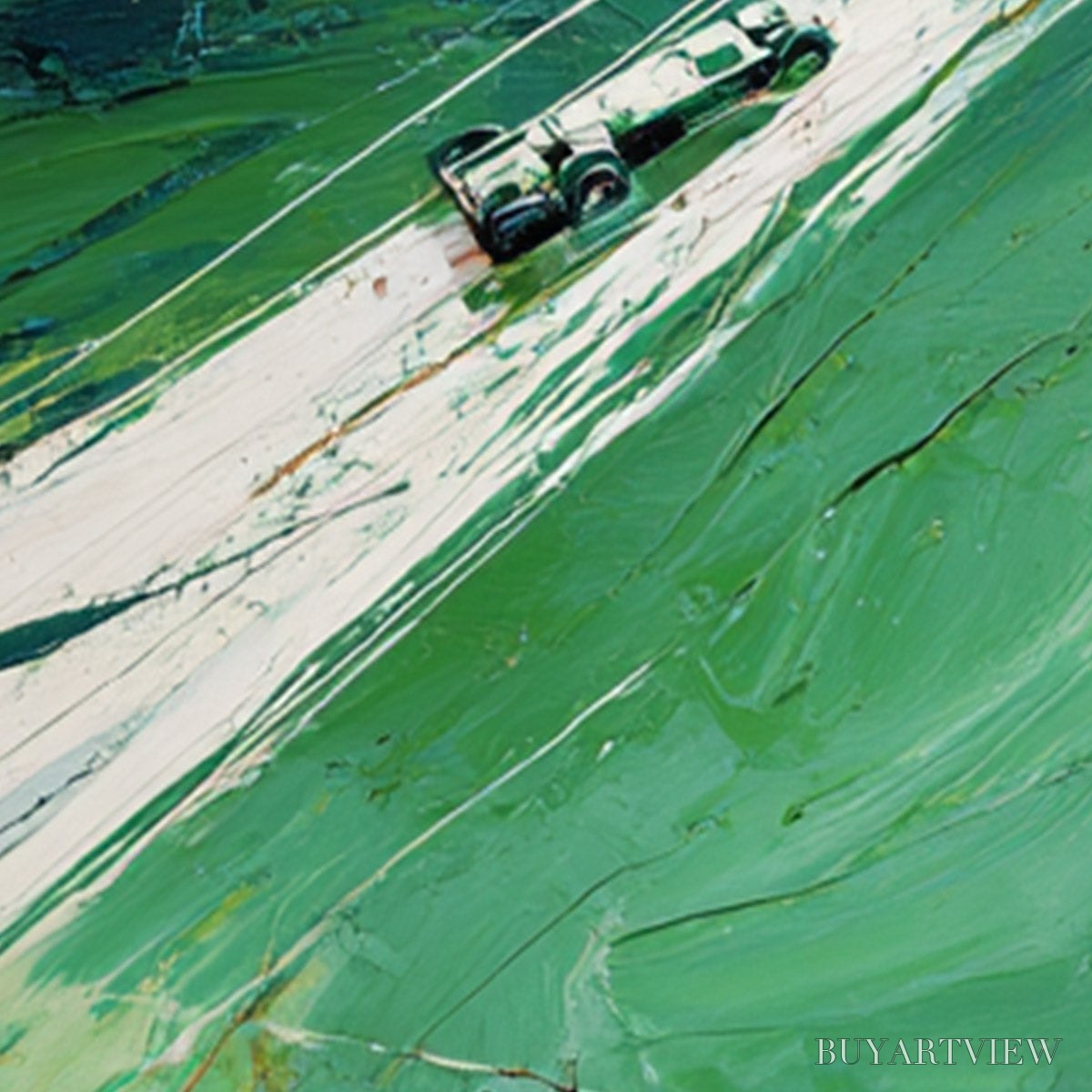 BUYARTVIEW Verdant Velocity – Textured Impasto Painting of a Vintage Racing Car - image 5