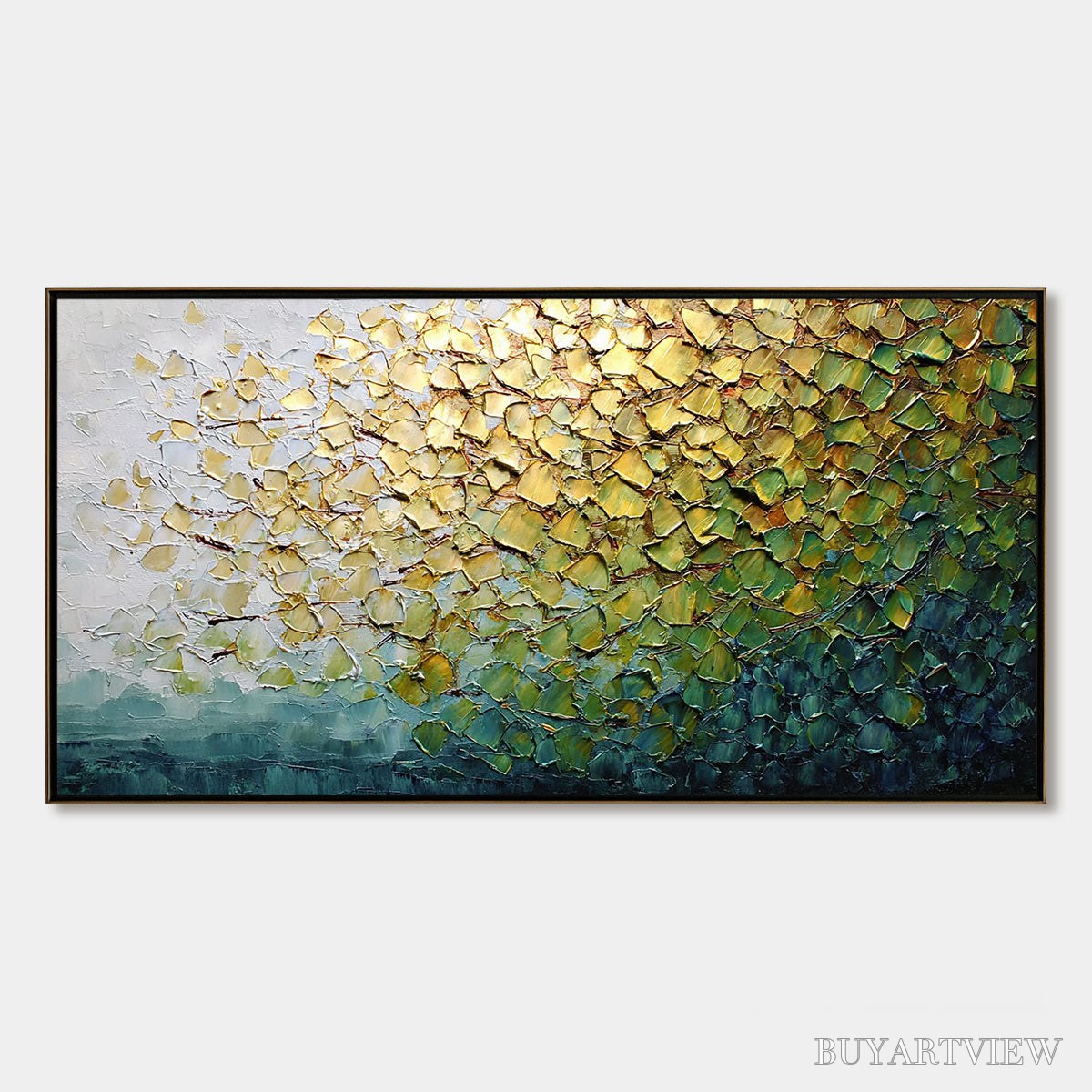 BUYARTVIEW Golden Canopy – Heavily Textured Gold & Green Abstract Impasto Painting - image 1