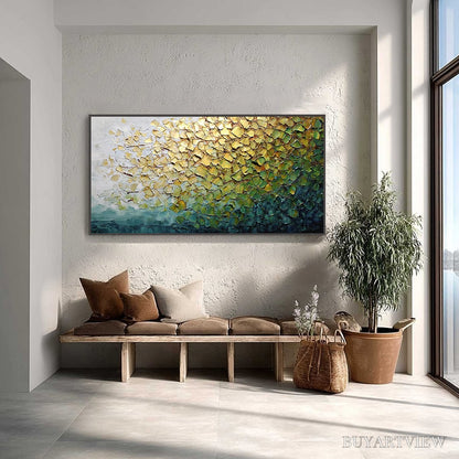 BUYARTVIEW Golden Canopy – Heavily Textured Gold & Green Abstract Impasto Painting - image 2