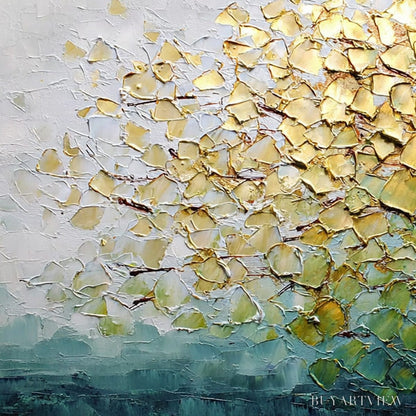 BUYARTVIEW Golden Canopy – Heavily Textured Gold & Green Abstract Impasto Painting - image 3