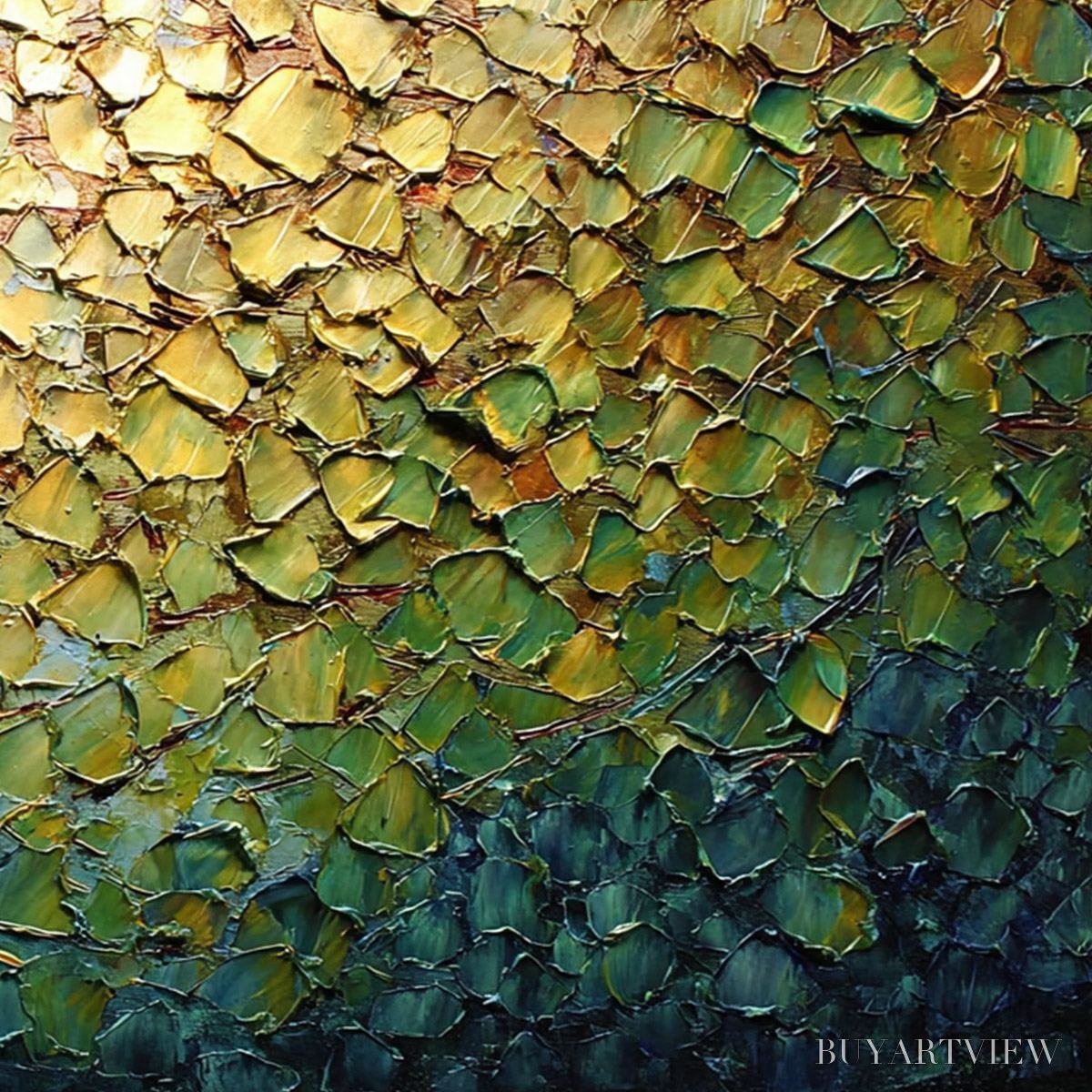 BUYARTVIEW Golden Canopy – Heavily Textured Gold & Green Abstract Impasto Painting - image 5