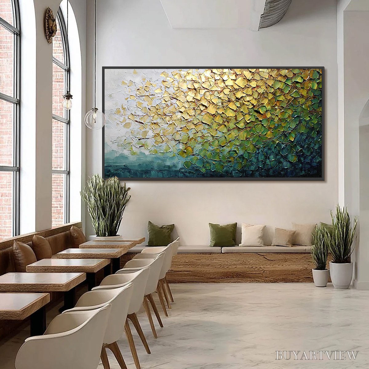 BUYARTVIEW Golden Canopy – Heavily Textured Gold & Green Abstract Impasto Painting - image 6