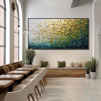 BUYARTVIEW Golden Canopy – Heavily Textured Gold & Green Abstract Impasto Painting - image 6