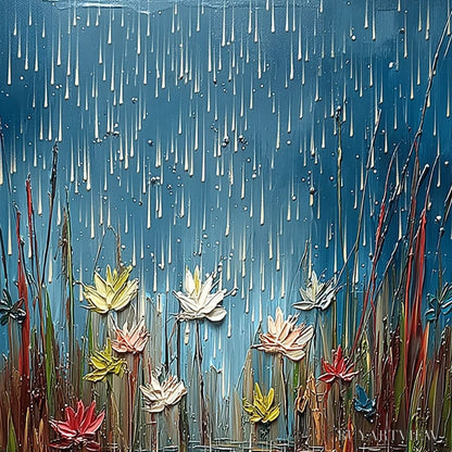 BUYARTVIEW Petrichor Blossoms – Textured Impasto Painting of Water Lilies in the Rain - image 3