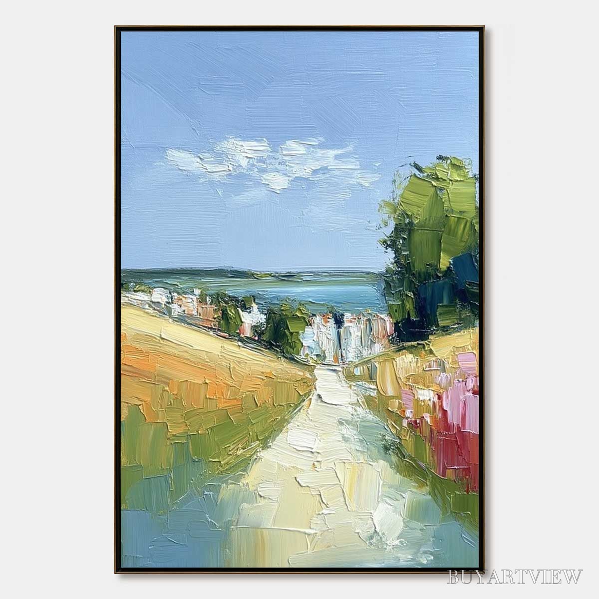 BUYARTVIEW Via Al Mare – Textured Impasto Painting of a Coastal Village Path - image 1