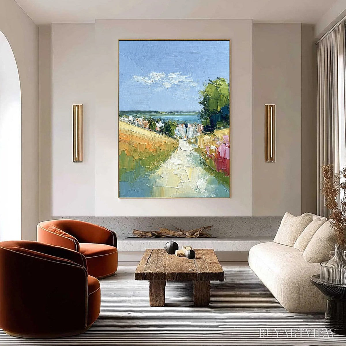 BUYARTVIEW Via Al Mare – Textured Impasto Painting of a Coastal Village Path - image 2