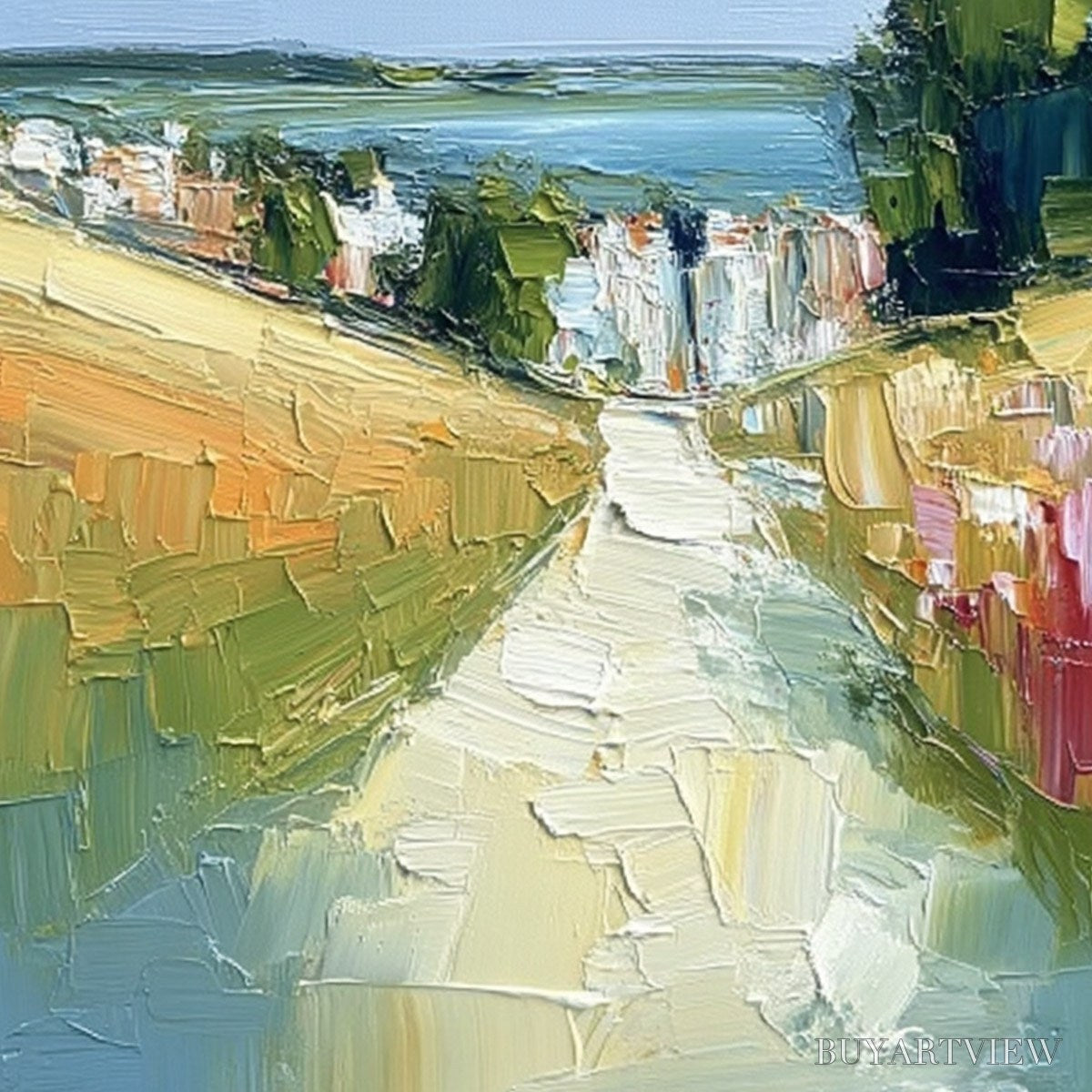 BUYARTVIEW Via Al Mare – Textured Impasto Painting of a Coastal Village Path - image 3