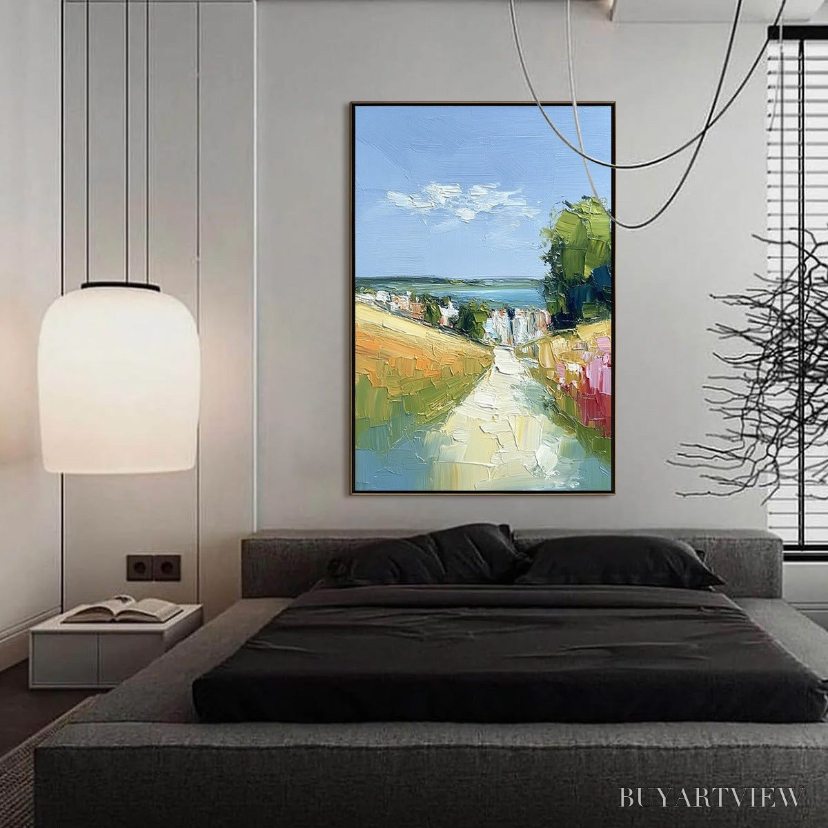 BUYARTVIEW Via Al Mare – Textured Impasto Painting of a Coastal Village Path - image 4