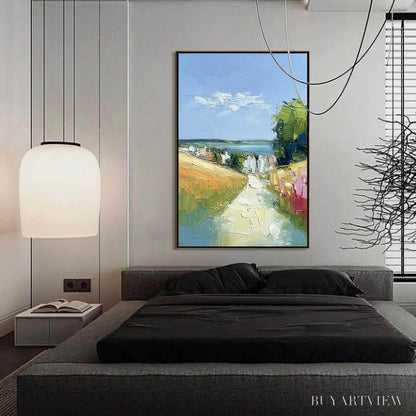 BUYARTVIEW Via Al Mare – Textured Impasto Painting of a Coastal Village Path - image 4