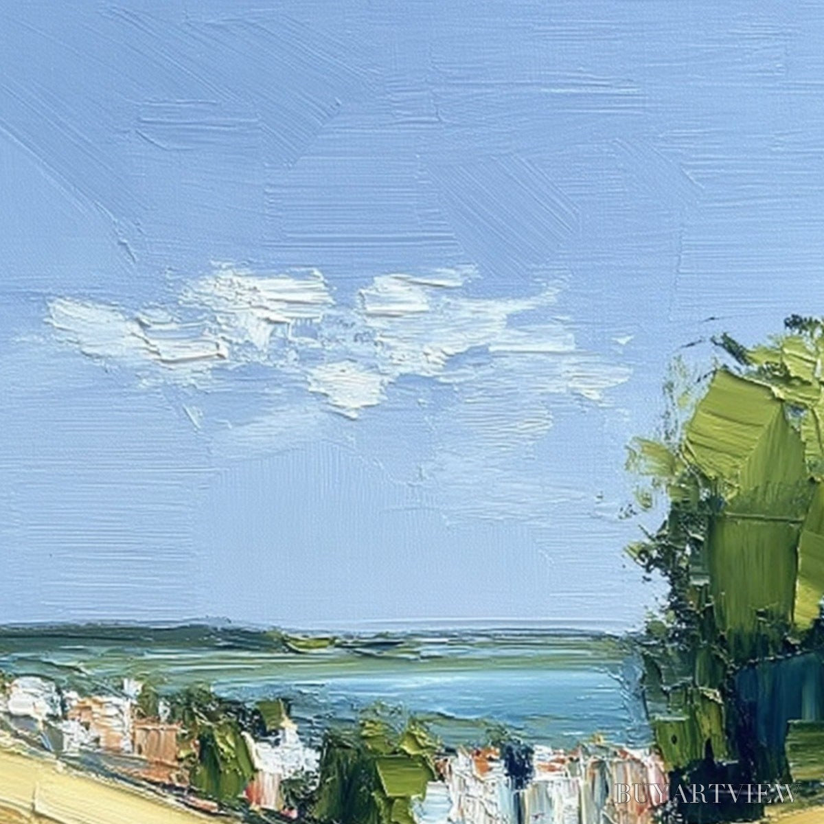 BUYARTVIEW Via Al Mare – Textured Impasto Painting of a Coastal Village Path - image 5