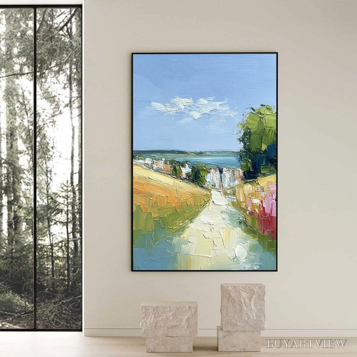 BUYARTVIEW Via Al Mare – Textured Impasto Painting of a Coastal Village Path - image 6